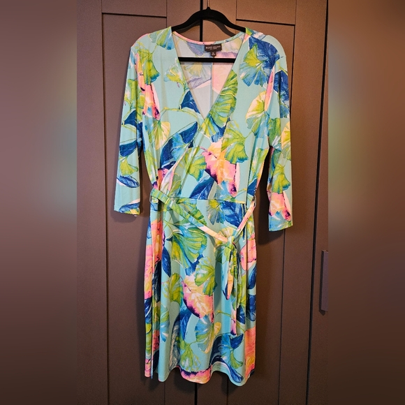Tropical Leaf Faux Wrap Dress, Plus Size 16 - Picture 3 of 15